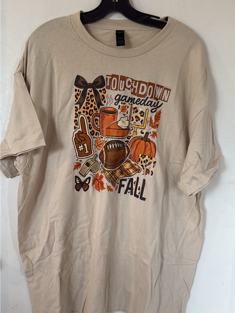 Gildan Beige Fall Touchdown Gameday Short Sleeve Tee